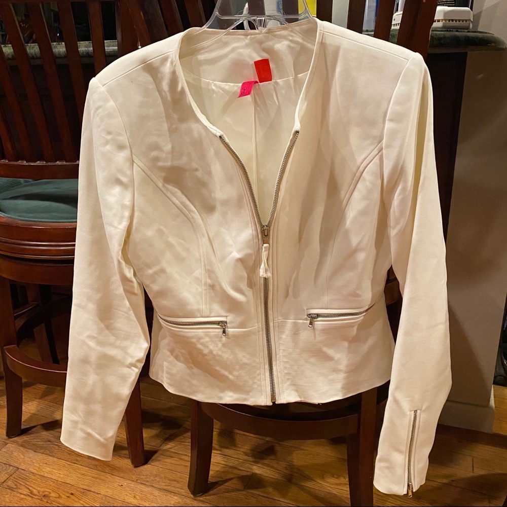 Forever 21 White Nylon Moto Jacket